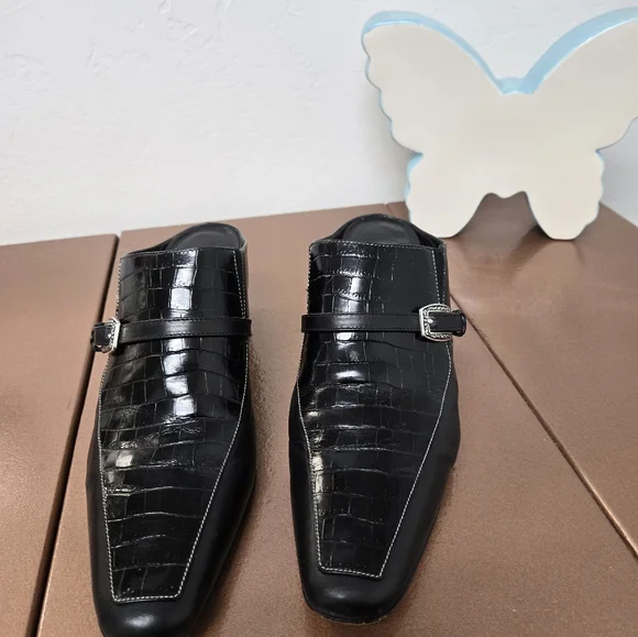 Brighton Black Crocodile Pattern slip on heels Size 9 - Picture 10 of 10